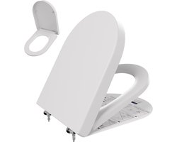 Anycee Max WC bril D-vorm - Toiletbril Softclose - Antibacterieel wit Duroplast - Easy Clean - Fix-Clip bevestiging in RVS - Toiletzitting