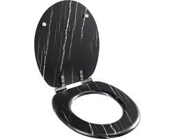 Anycee Max WC-brill Zwarte - Vorm O - MDF - Toiletbril Softclose - Belastbaar tot 250 kg - Snelle montage en demontage - Marmerpatroon