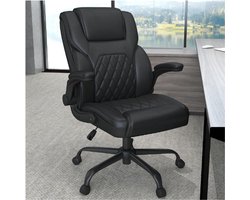 AnyGod Ergonomische Directeursbureaustoel Van Kunstleer - In Hoogte Verstelbaar - Opklapbare Armleuningen - Draagvermogen 136 Kg - Comfortabele Gaming En Thuiswerkstoel In Zwart