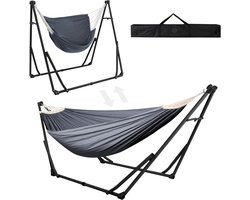 Anyoo Garden Hammock and Hammock Chair with Folding Stand, Portable Hammock Stand with Dual Use for Indoor and Outdoor Hammocks, Camping, Black and Dark Grey