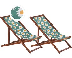 ANZIO - Strandstoel set van 2 - Donkerhout/Bloemen - Polyester