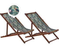 ANZIO - Strandstoel set van 2 - Donkerhout/Pelikaan - Polyester