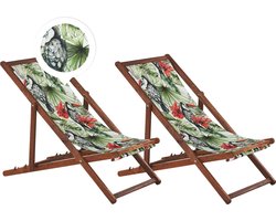 ANZIO - Strandstoel set van 2 - Donkerhout/Toekan - Polyester