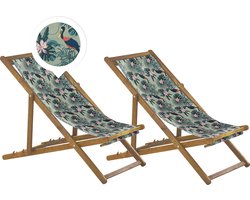 ANZIO - Strandstoel set van 2 - Lichthout/Pelikaan - Polyester