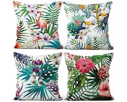 Aoihrraan Kussenslopen Set van 4, tropische zomer gooien kussenhoezen flamingo blad bloem patroon zachte korte pluche vierkante kussensloop voor bank slaapkamer auto stoel home decor 24 "x24"