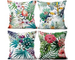Aoihrraan Kussenslopen Set van 4, tropische zomer gooien kussenhoezen flamingo blad bloem patroon zachte korte pluche vierkante kussensloop voor bank slaapkamer auto stoel home decor 24 "x24"