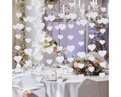 AOZUO 52Ft White Heart Garland, Valentine's Day Party Decorations Wedding Hanging Decoration Tinsel Streamer Banner for Birthday Birthday Bridal Shower Engagement Bachelorette Galentines