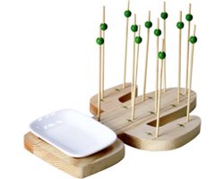 APERITIEF-SET - VORM VAN CACTUS - Aperitief Picks - Hout en porselein - "Chiquito party"