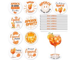 Aperol Spritz Accessoires - set van 10 onderzetters en 6 rietjes - vilt en glas - oranje