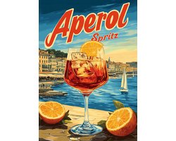 Aperol Spritz Cocktail Poster Ingelijst | Vintage Retro Wanddecoratie met Zomers Strandzicht | Bar, Keuken of Woonkamer Kunst | A3 (30 x 40cm) Formaat met Lijst”