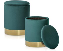 ApexArte® Fluwelen Voetenbank Set met Opbergruimte en Multifunctioneel Ontwerp voor Woonkamer - Groen