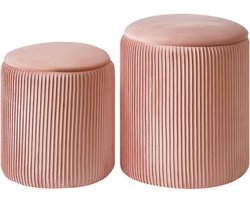 ApexArte® Fluwelen Voetenbank Set met Opbergruimte en Multifunctioneel Ontwerp voor Woonkamer - Roze