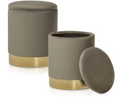 ApexArte® Fluwelen Voetenbank Set met Opbergruimte en Multifunctioneel Ontwerp voor Woonkamer - Taupe
