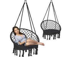 ApexArte® Hangstoel Cocoon - Egg Hangstoel voor Binnen en Buiten – Hang Stoel Met Standaard – Zwart