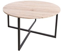 ApexArte® Ronde Moderne Salontafel met Houten Tafelblad en Metalen Onderstel voor Woonkamer