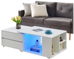 ApexArte® Salontafel met Opbergruimte - Dressoir met Lade - Vierkant - Wit
