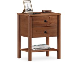 APOANA nachtkastje met 2 laden, kastanje - Houten nachtkastje met legplank en zachte randen voor je slaapkamer modern & praktisch - Hoofdafbeelding