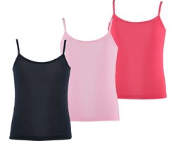 Apollo Meisjes Bamboe Singlet Hemden 3-Pack Blauw Roze Rood Spaghettibandjes Onderhemd - Maat  158/164
