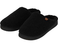 Apollo - Pantoffels heren - Zwart - Teddy Wol - Maat 43/44 - Sloffen - Sloffen heren - Pantoffels heren maat 43