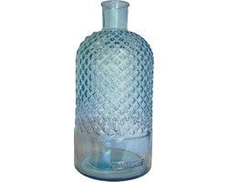 Apothekersfles - vaas - 28cm - blauw - gerecycled glas - fles - bloemenvaas - relief - OP = OP