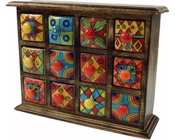 Apothekerskast Keramiek - Klein Ladekastje - Kleine Spullen Opbergen - Handbeschilderde Laden - 25 x 31 x 10 cm - Multicolor