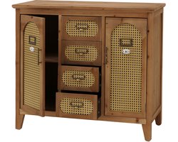 Apothekerskast MCW-O63, dressoir Kast Opbergvakken Lades, vintage rotanlook 80x91x40cm ~ Korps naturel