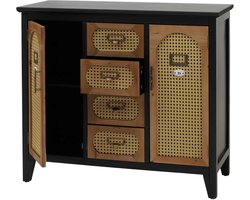Apothekerskast MCW-O63, dressoir Kast Opbergvakken Lades, vintage rotanlook 80x91x40cm ~ Korpus zwart