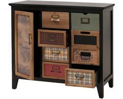 Apothekerskast MCW-O63, kast met lades, etikettenhouder, vintage shabby patroon, hout 80x91x40cm ~ behuizing zwart