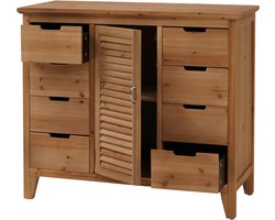 Apothekerskast MCW-O63, kast met opbergvakken en lades, vintage shabby look met luiken 80x91x40cm ~ Korps naturel