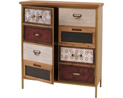 Apothekerskast MCW-O79, kast met hoge opbergvakken, vintage shabby-look 94x80x35cm, rood/blauw