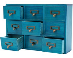 Apothekerskast met 9 laden – Voor keuken, woonkamer en kantoororganisatie – Multifunctionele opbergkast voor kruiden, kleine items en accessoires – Hout met metalen handgrepen – blauw kleur