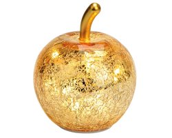 Appel met 5 LED's van goudkleurig glas (B/H/D) 7x9x7cm met timer, batterij CR2032 niet inbegrepen