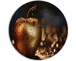 Appel wandbord - Fruit muurdecoratie rond - Schilderij rond Waterdruppels - Muurdecoratie landelijk - Wandpaneel - Wanddecoratie slaapkamer muurcirkel forex 70x70 cm