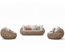 Apple Bee Cocoon Loungeset 3-delig | 2 Stoelen & Bank | Cream Bouclé | Biculair® Rope