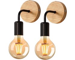 Appliques murales-2 stuks-E27-industriële binnenwandlamp-houten wandlampen-voor woonkamer-slaapkamer-16CM-Zwart