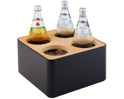 APS Bestekbak - 4-vaks bestekhouder met 4 RVS kokers - zwart/bruin - 27 x 27 x 15 cm
