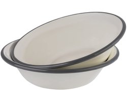 APS Enamel kommenset – 2 stuks – Ø 16,5 cm – crème wit met grijze rand