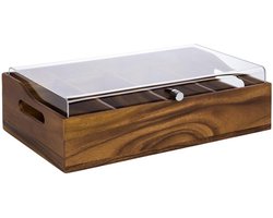 APS-Germany® Bestekbak met Deksel - Besteklade - Bestekhouder - Bestek Opbergbak - Bruin - 53 x 32,5 cm