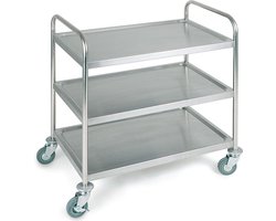 APS-Germany® Professionele Horeca Serveerwagen op wielen - 3 plateaus - RVS - Serveerkar – Transport-/Serveerwagen Roltafel - Keukentrolley - 91x59x93 cm