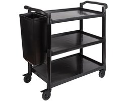 APS-Germany® Professionele Horeca Serveerwagen op wielen - 3 plateaus - Zwart - Aluminium/Polyprop - Serveerkar – Transport-/Serveerwagen Roltafel - Keukentrolley - 108x50x96 cm