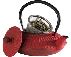 APS-Germany® Theepot met Filter - Gietijzer - Dubbelwandig - 0.8 L - Rood