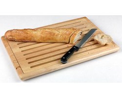 APS "Rubberwood" broodsnijplank, houten snijplank, broodsnijplank met uitneembare kruimellade, vier antislipvoetjes, 32 x 47,5 cm, hoogte 2 cm, bruin