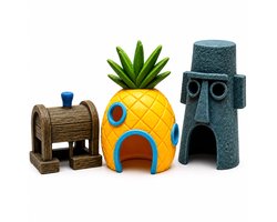 Aqua-Loui® - Aquarium Decoratie Set - 3 Aquarium Ornamenten - Cartoon Onderwaterdorp - Aquarium Huisjes - Decoratie voor Zoetwater Aquarium