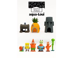 Aqua-Loui® - Complete Aquarium Decoratie Set - Cartoonstijl Onderwaterdorp met 3 Huisjes & 6 Figuren - Kleurrijke Aquarium Ornamenten