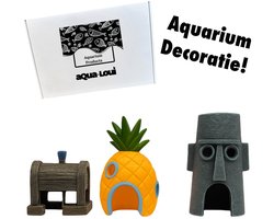 Aqua-Loui® - Complete Aquarium Decoratie Set - Cartoonstijl Onderwaterdorp met 3 - Kleurrijke Aquarium Ornamenten
