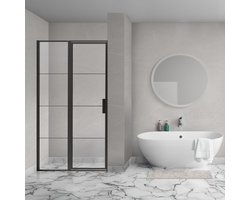 Aqua Vista Triple Draaideur met vast deel - 90x200 cm - 8mm - helder glas - mat zwart