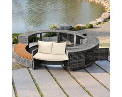 AquaCircle Luxe Whirlpool Loungeset met Opbergruimte en Zitkussens Ø283 cm Buiten / Ø203 cm Binnen Grijs PE-Rotan & Acaciahout Weerbestendig Tuin- en Spa Meubel