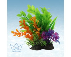 AquaKonings - Aquarium decoratie - Aquarium kunst planten - Nepplanten - Kunstplant -Plant groen/oranje/paars - 13x7x15
