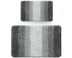 AquaLuxe Badmat Set – 50x80 & 60x40 cm – Antislip Badkamermatten – Super Absorberend & Wasbaar – Zachte Luxe Matten in Aardetinten grijs