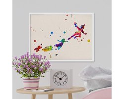 Aquarel Poster Peter Pan en Vrienden - Muurdecoratie Kinderkamer - Illustratie op 250g Papier